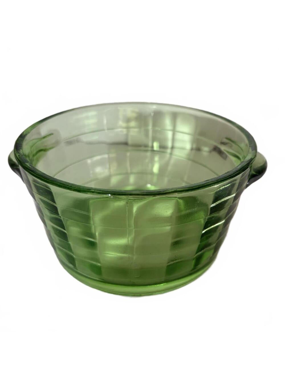Green Depression glass Hocking Block Optic ice tub/bowl with tab handles -